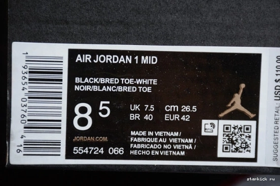 Bred 1 Air 554724-066 554724-066  Toe Mid Jordan 1004